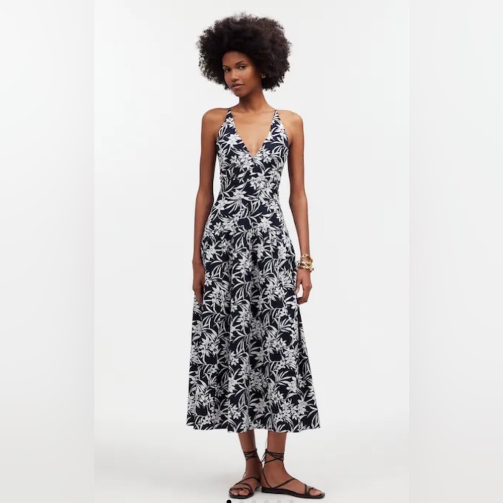 NWOT Madewell Smocked Halter Midi Dress in Poplin, Size 00